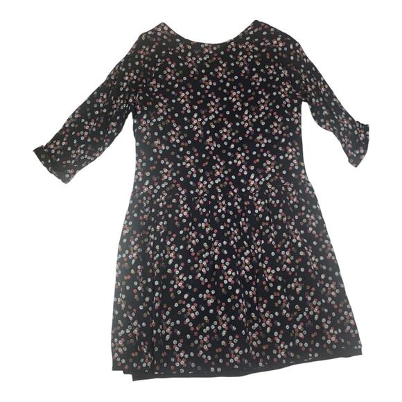 Garnet Hill women's size 14 polka dot Black White Dress Cuffed 3/4 Sleeves - Picture 2 of 12